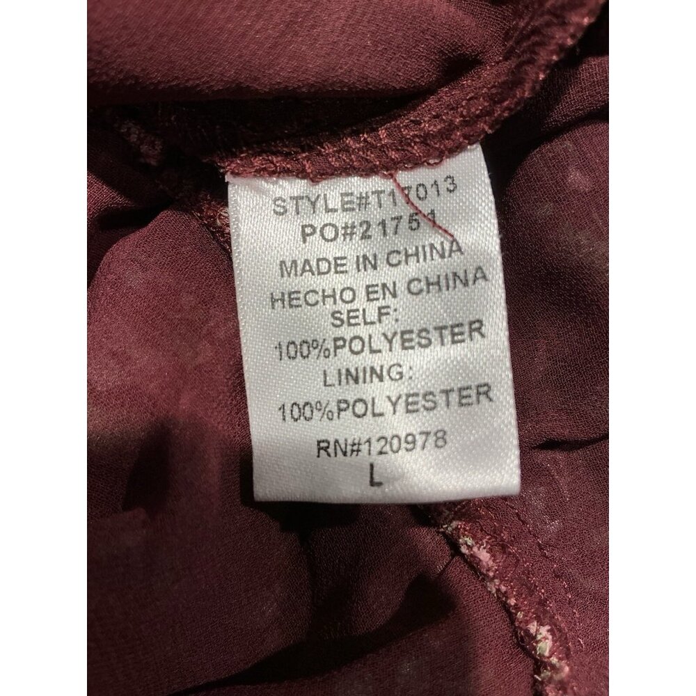 Entro Top Large Burgundy Long Sleeve Floral Print Ruffle Rouching - Picture 7 of 9